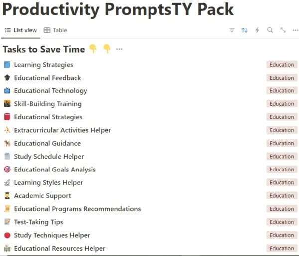 Productivity prompts